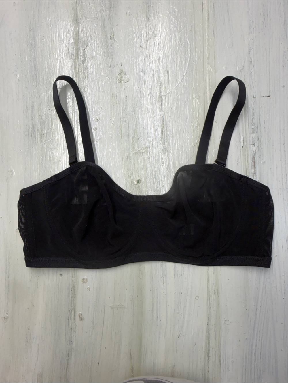 SheCurve Black Sheer Mesh Unlined Balconette Underwire Bra 38B